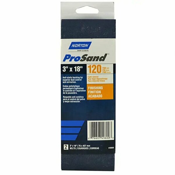 Norton Co 3" x 18" ProSand BlueFire Portable Sanding Belt 120-Grit, PK 2 02229